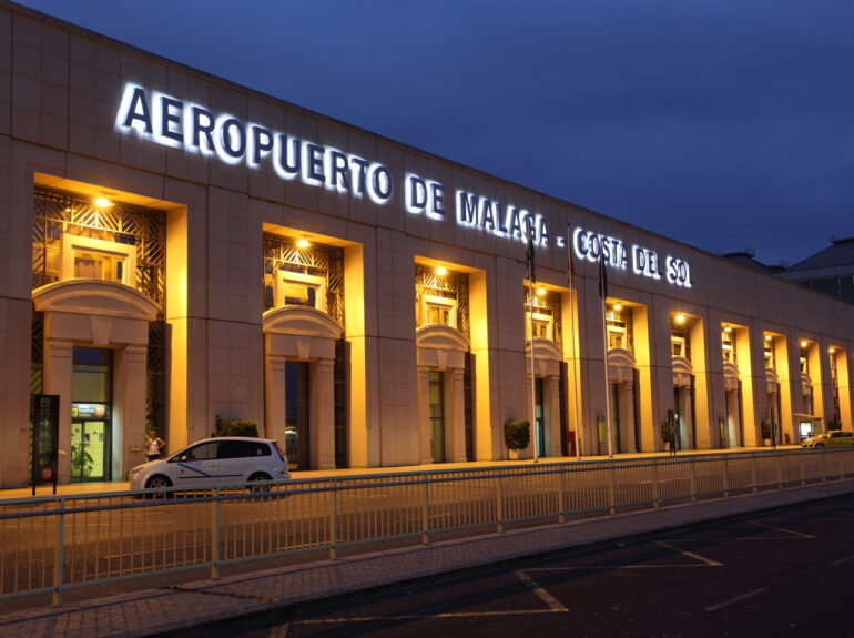 Malaga,,Spain,-,July,23:,Costa,Del,Sol,Airport,Illuminated